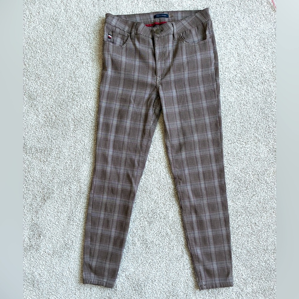 Tommy Hilfiger plaid slim-fit pants in brown & gray
